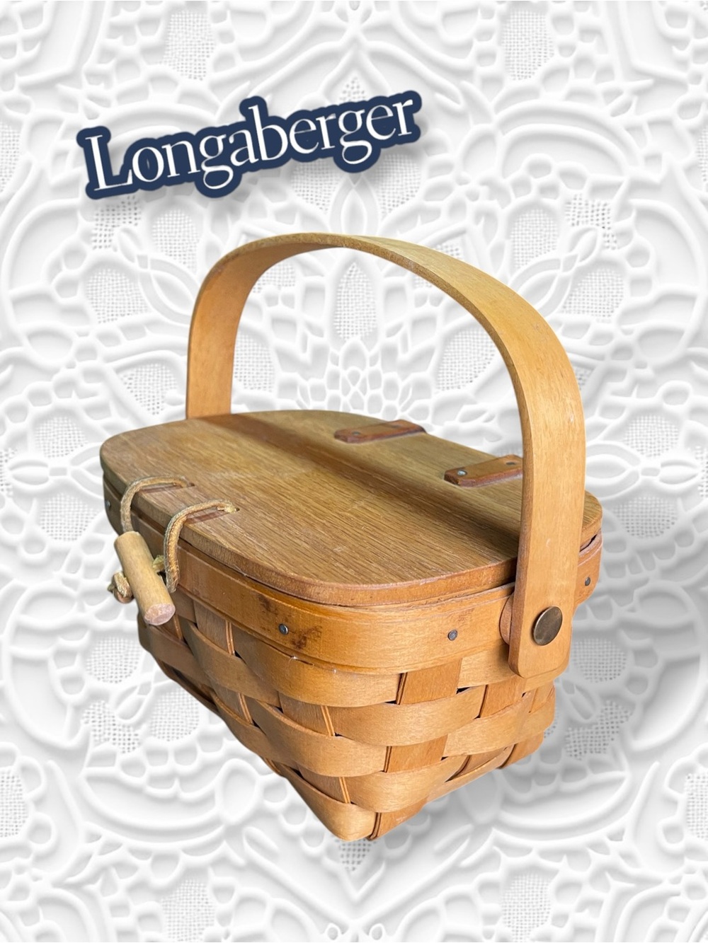 Vintage 1995 Longaberger Kiddie Basket Purse, Swing Handle & Leather Hinges - Picture 4 of 14